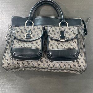 Black and Gray Handbag with Monogram Design